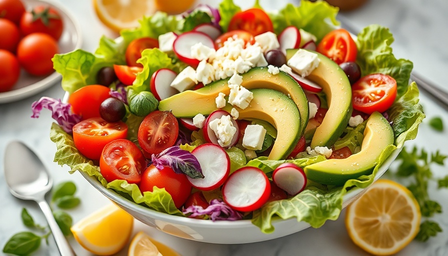 Vibrant summer salad with avocado and cherry tomatoes.