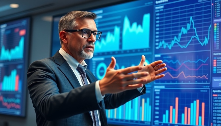 Microsoft AI executive presenting data analytics in a digital setting.