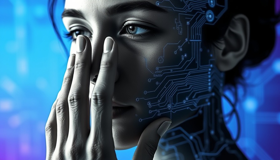 Surreal image with digital circuitry blending with a face; Claude AI theme.