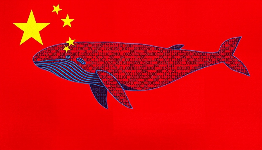 AI-themed whale on Chinese flag backdrop, representing Open AI.