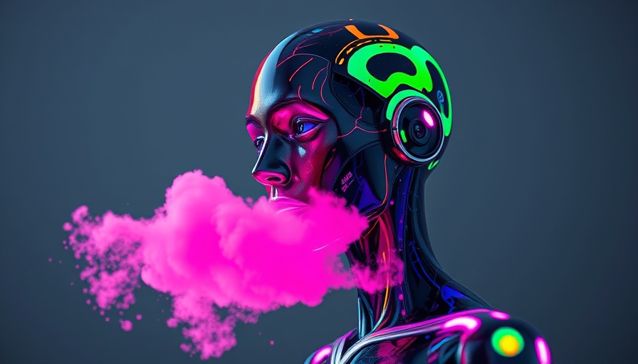 Abstract neon humanoid emitting pink cloud, Claude AI concept.