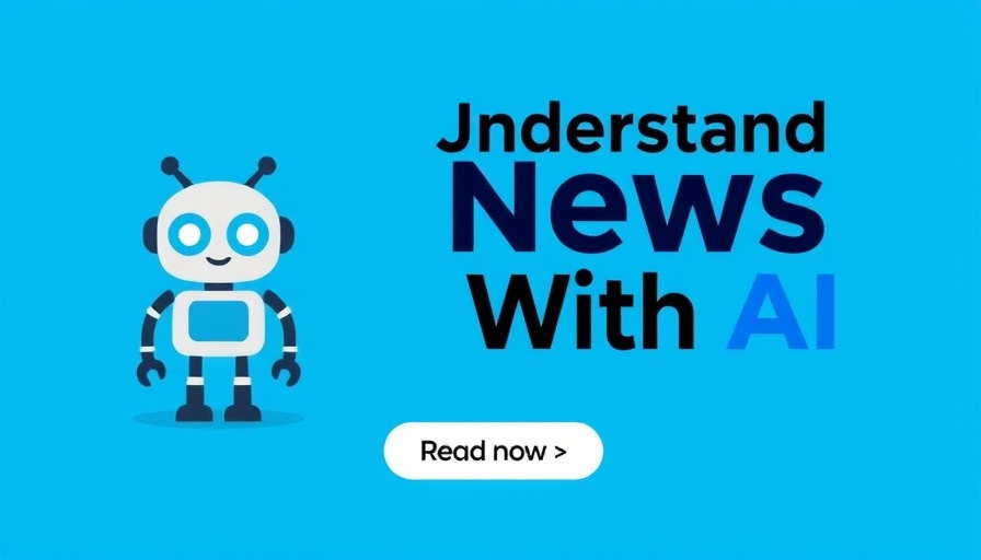 AI-powered news advertisement with blue background.