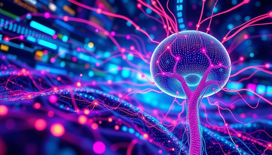 Vivid AI consciousness visualization with swirling data streams.
