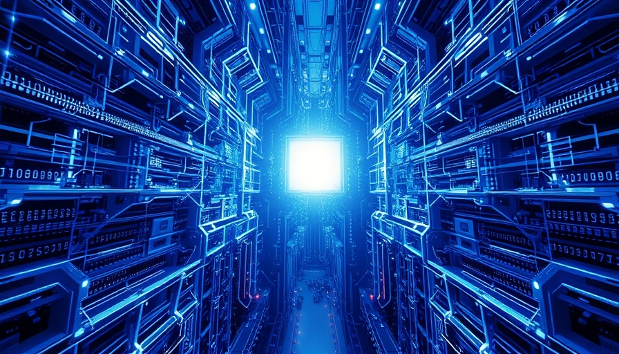 Futuristic abstract image of the FugakuNEXT supercomputer, blue lines, bright light.