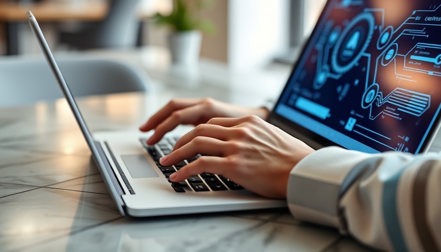 Hands typing on laptop with AI interface, showcasing Perplexity AI technology.