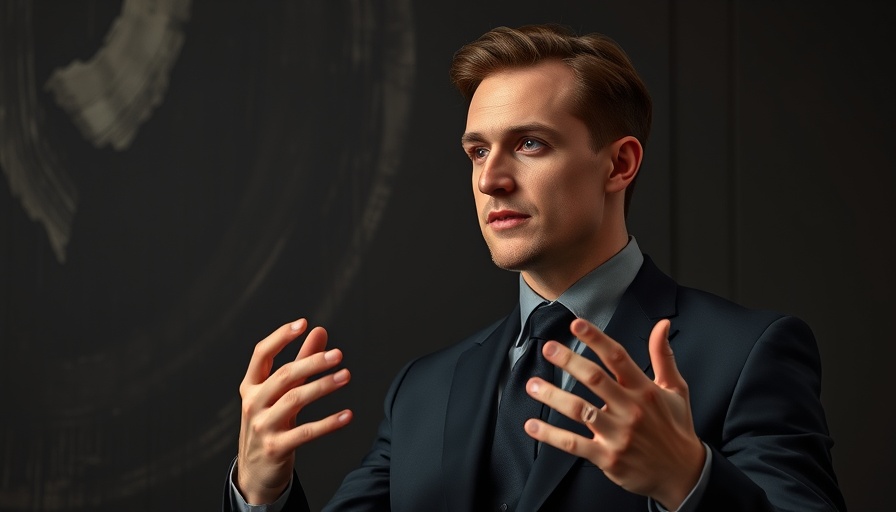 Business leader gesturing during a talk on AI in software companies.