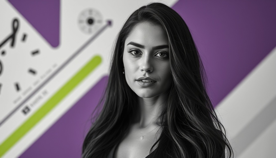 Portrait of a woman with abstract geometric design background.