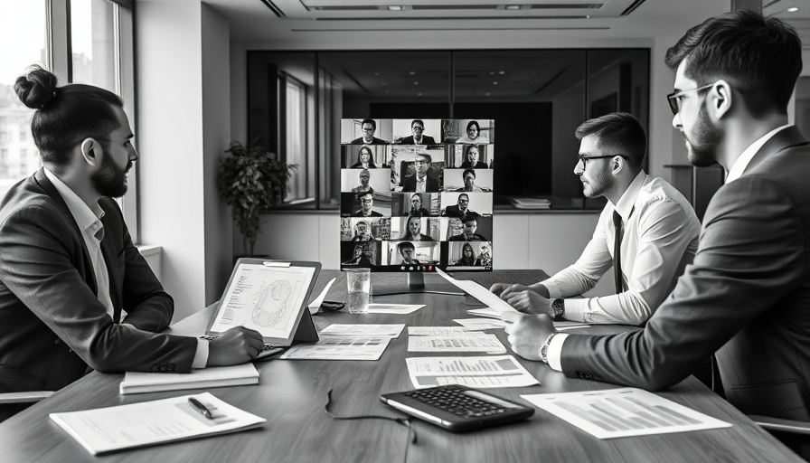 Professionals in a virtual meeting on a laptop in an office setting, claude ai