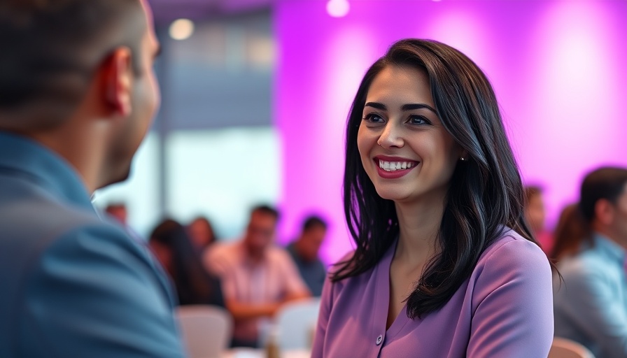 Smiling woman at a conference discussing agentic AI concepts.