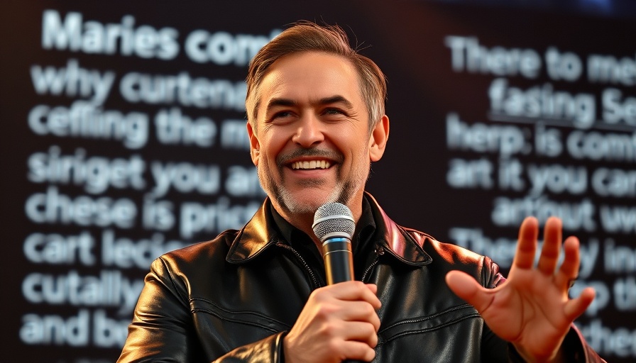 Middle-aged man speaking with a microphone at an event.