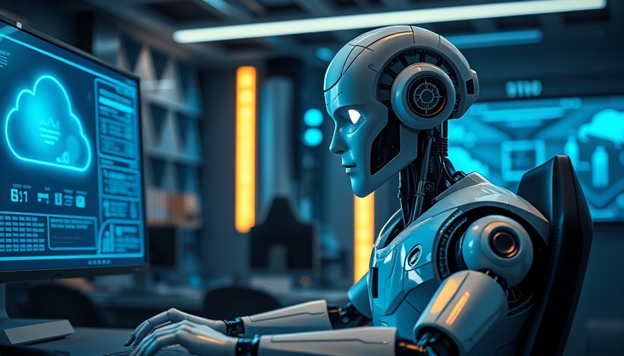 Futuristic robot using computer with digital cloud interface, related to OpenCUA.