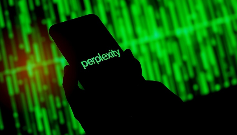 Silhouette with Perplexity AI logo on phone against green matrix.
