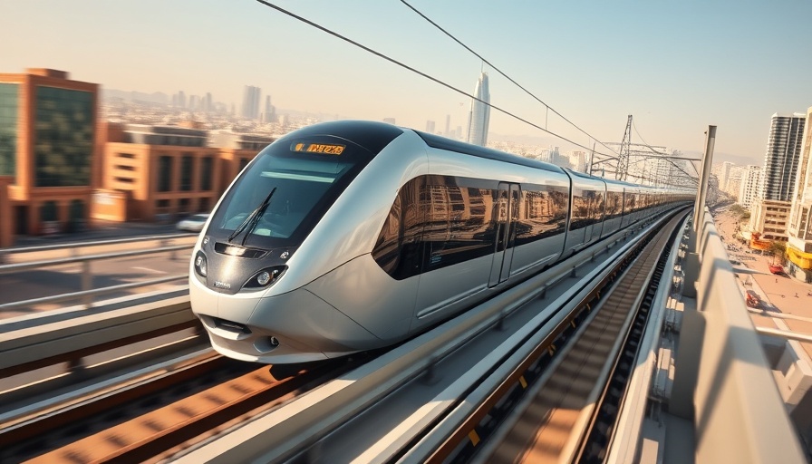 Futuristic metro train in Saudi Arabia showcasing AI advancements.