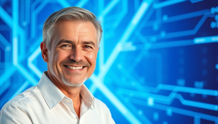 Tech enthusiast discussing AI agents in real estate against a blue tech backdrop