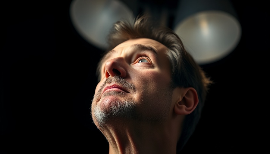 Thoughtful middle-aged man illuminated by soft light, Grok searchable conversations.