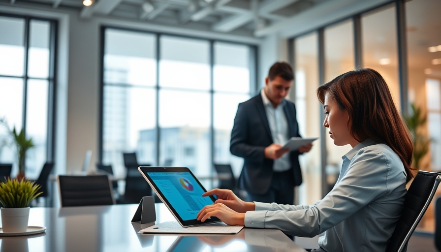 Professional setting with enterprise AI tools on a tablet, office.