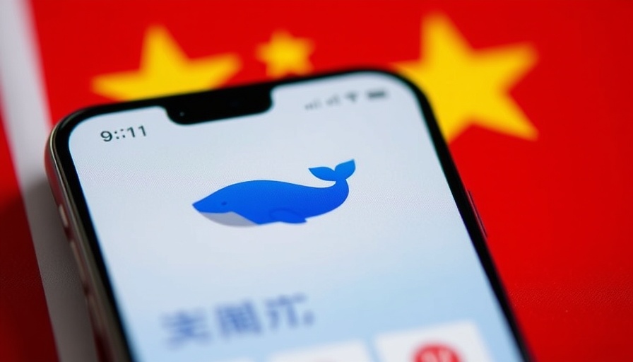 DeepSeek app displayed on phone with Chinese flag backdrop.