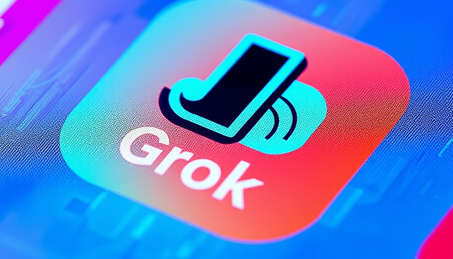 Close-up digital app icon with 'Grok' text, modern tech design.