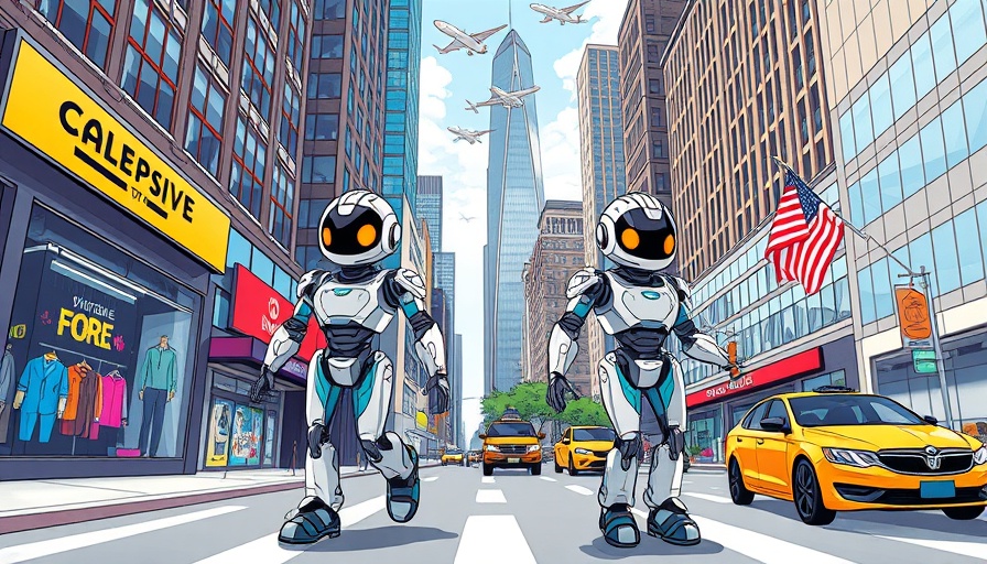Robots navigating a city street illustrating AI's modern role.