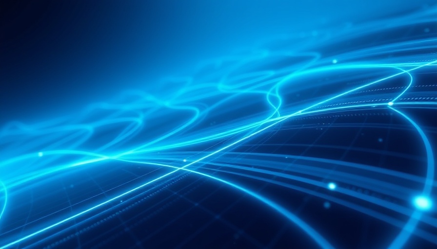 Digital landscape representing agentic AI with glowing data lines in blue.