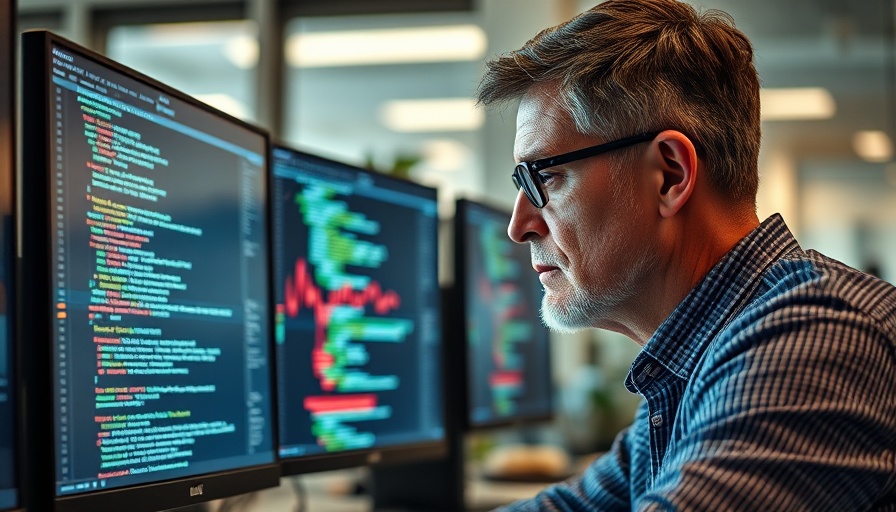 Middle-aged man analyzing data, highlighting AI agents security risks.