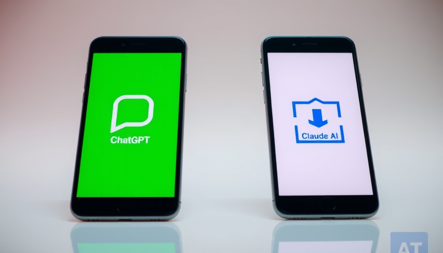 Smartphones with ChatGPT and Claude AI app logos side by side.
