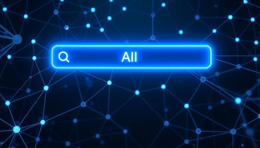Glowing AI search bar in digital network, futuristic agentic AI concept.