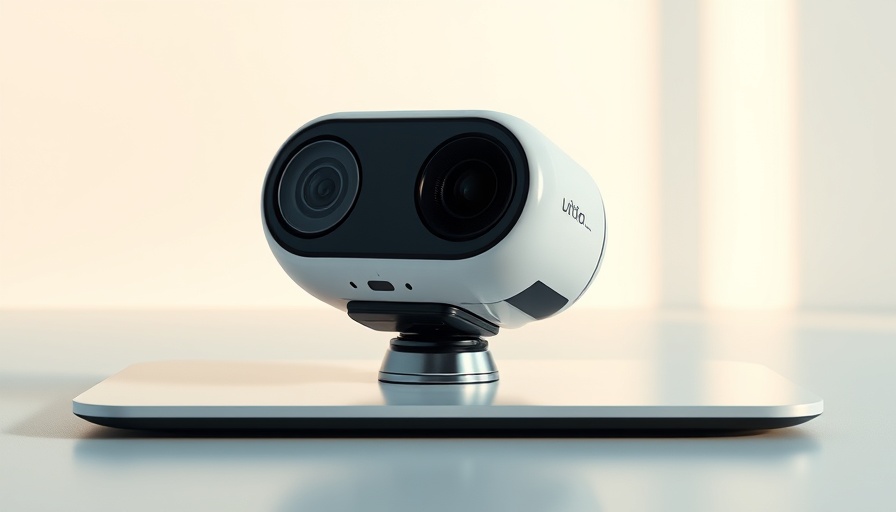 Sleek AI device with dual cameras on a smooth surface, futuristic design.
