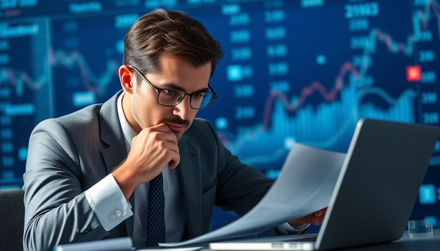 Business professional analyzing data with financial charts overlay, agentic AI.