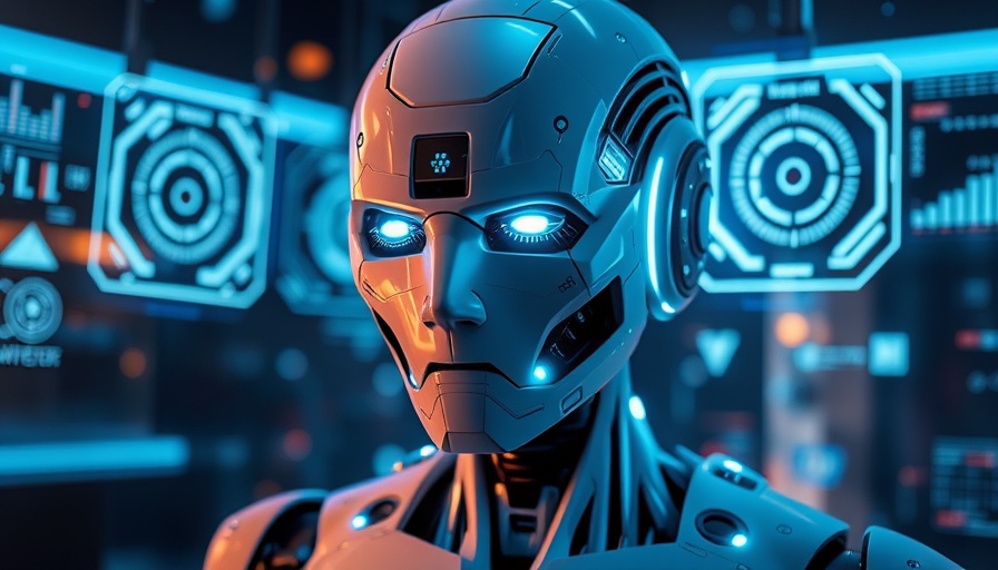 Futuristic AI robot illustrating procedural memory AI agents amidst digital data.