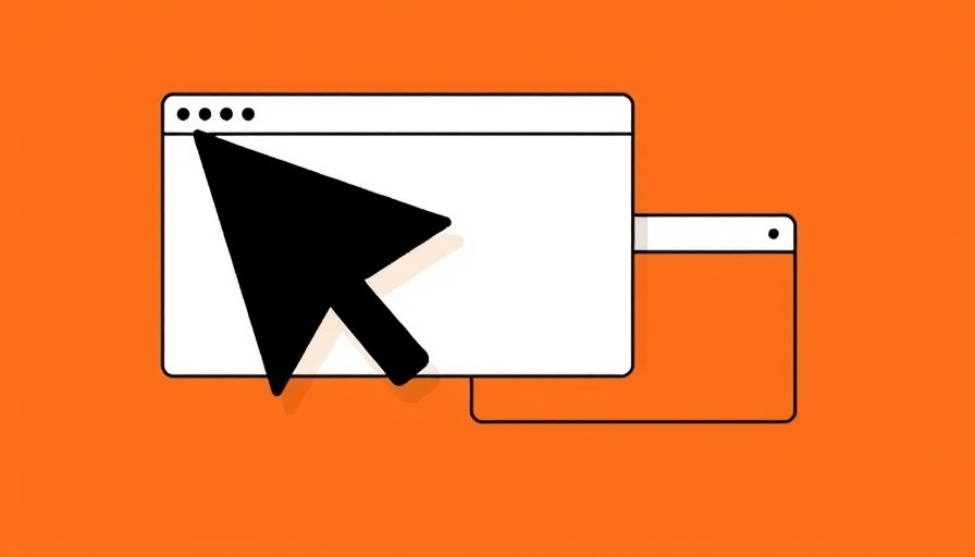 Minimalist illustration of cursor and browser windows on orange.