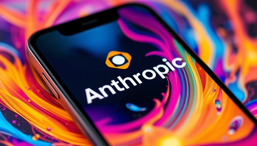 Smartphone with Anthropic AI logo, colorful background signifying copyright issues.