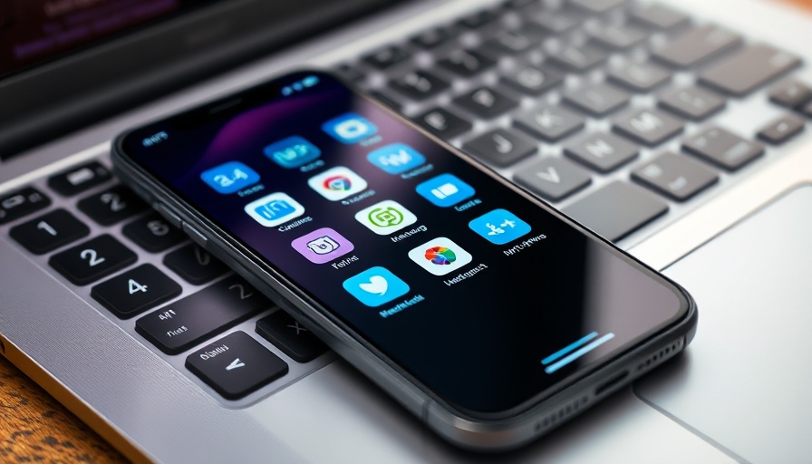 Smartphone with AI app icons on keyboard, highlighting environmental impact of AI prompts.