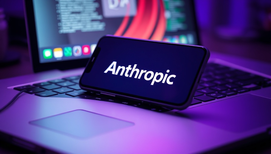 Smartphone displaying 'Anthropic' on a keyboard with neon lighting.
