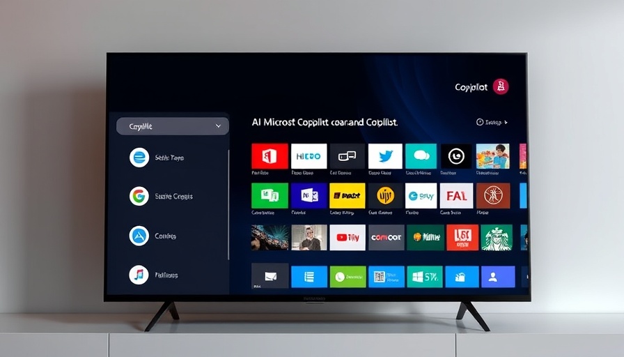 Smart TV displaying Microsoft Copilot AI interface with various app icons.