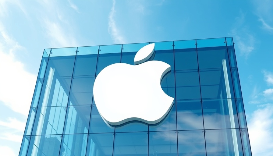 Large white Apple logo on building reflecting blue sky, Apple Stock Prediction with AI Innovations
