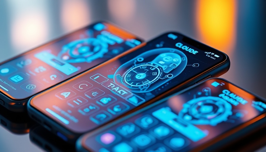 Futuristic Claude AI app interface on smartphone screens.