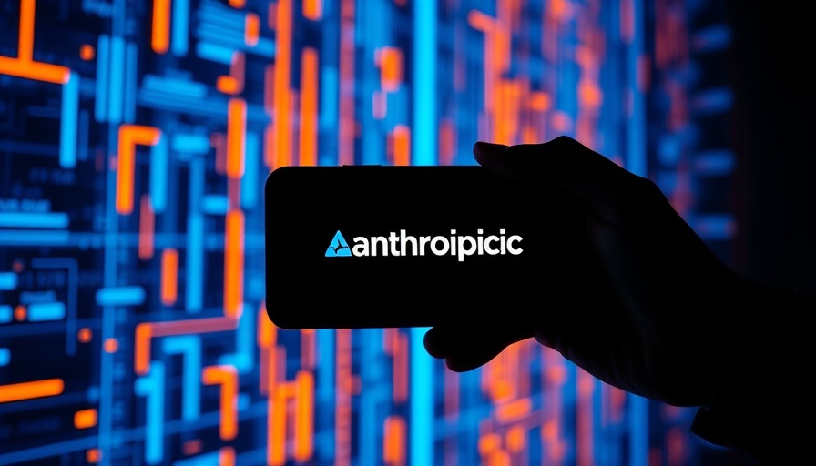 Anthropic AI logo displayed on smartphone against digital backdrop.