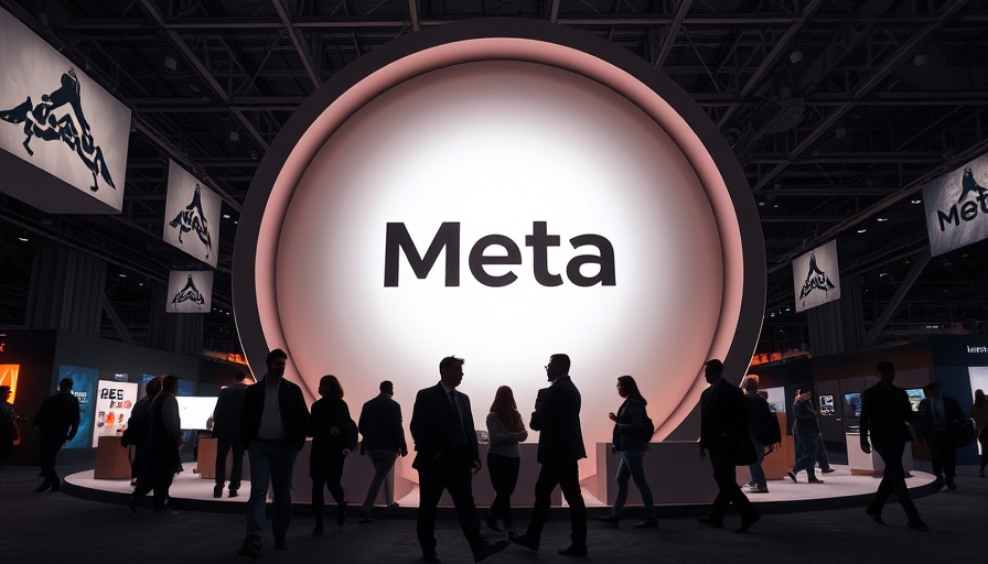 Circular Meta booth with logo at tech event.
