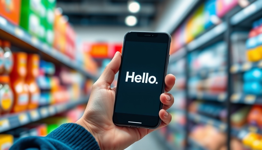 AI Agents: Smartphone with voice assistant in vibrant supermarket