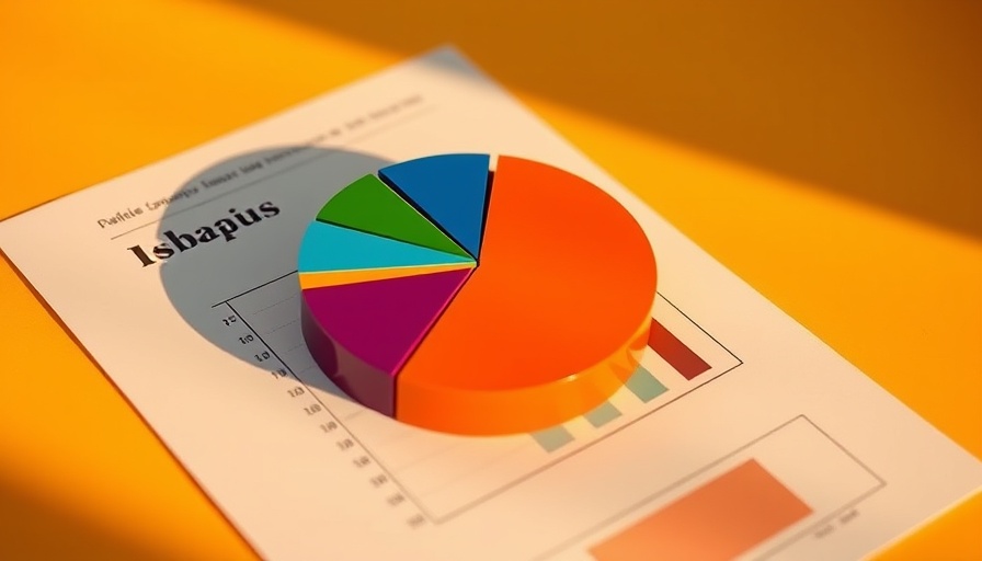 Vibrant pie chart document, data visualization, gradient backdrop