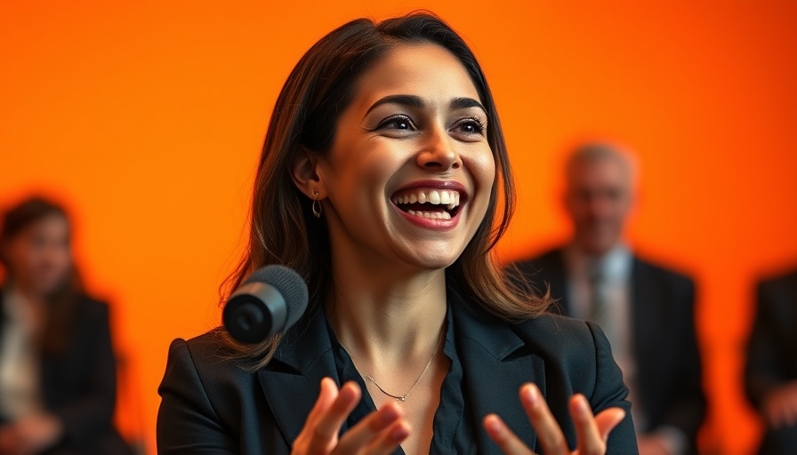 Engaging speaker in front of an orange backdrop, AI agents in Indian IT services.
