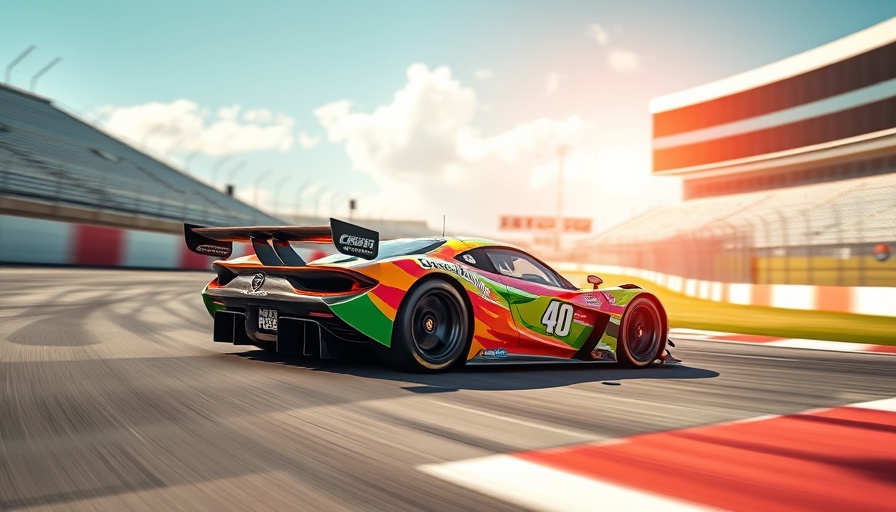 Dynamic race cars on track with advertisements