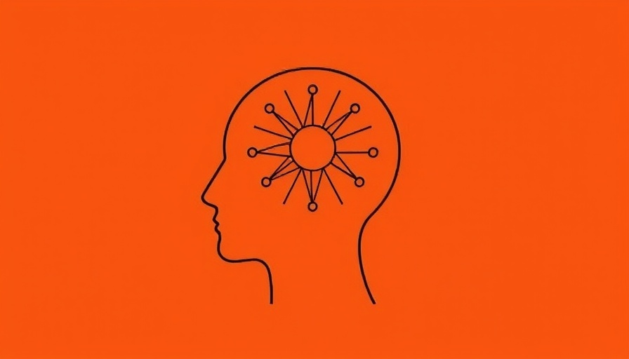Minimalistic abstract art depicting a network in a head outline on orange.