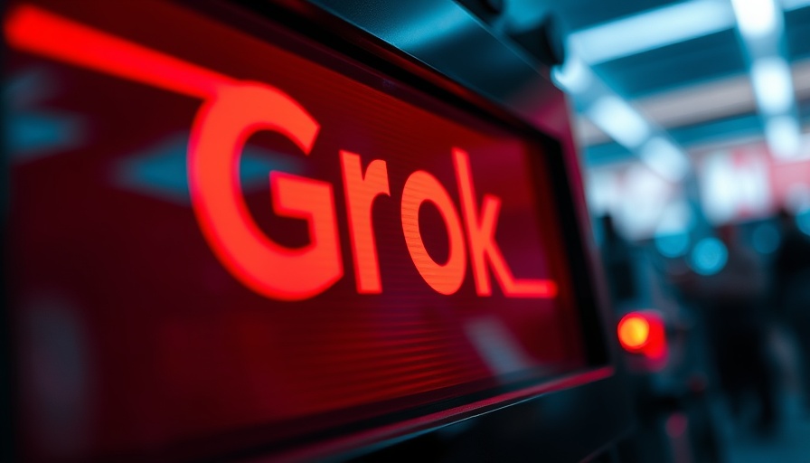 Close-up of digital screen with 'Grok', red hue reflection.