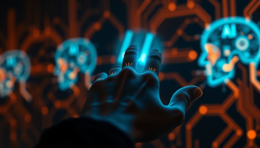 Cybercriminals exploiting AI concept with glowing digital design.