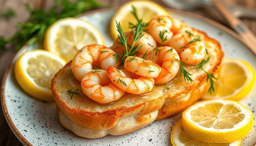 Scandinavian shrimp sandwich with dill and lemon on a plate.