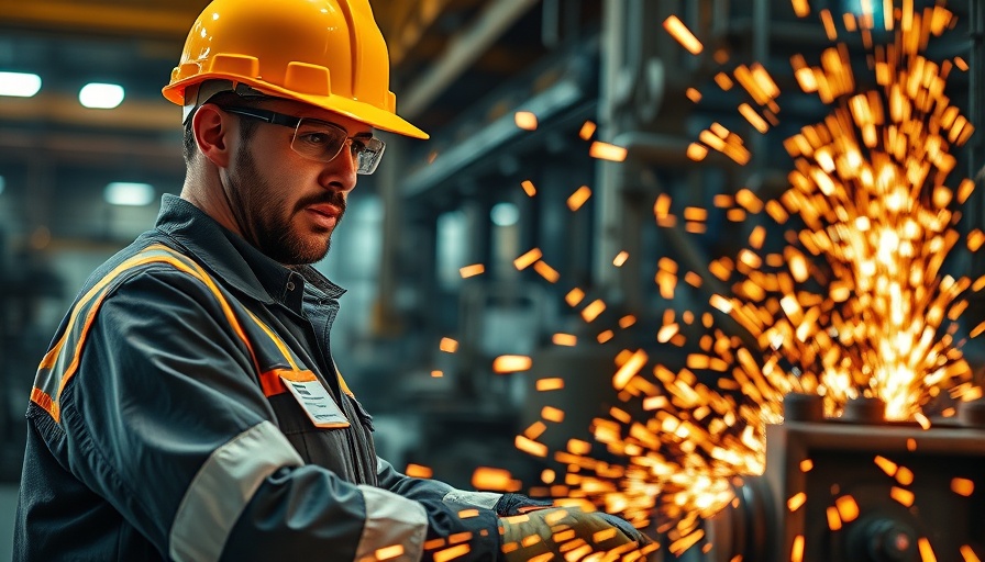 Impact of AI on labor market - worker with sparks in factory.
