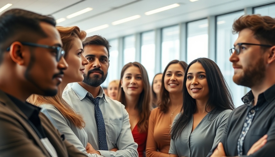 Professionals in a startup office setting listening attentively.