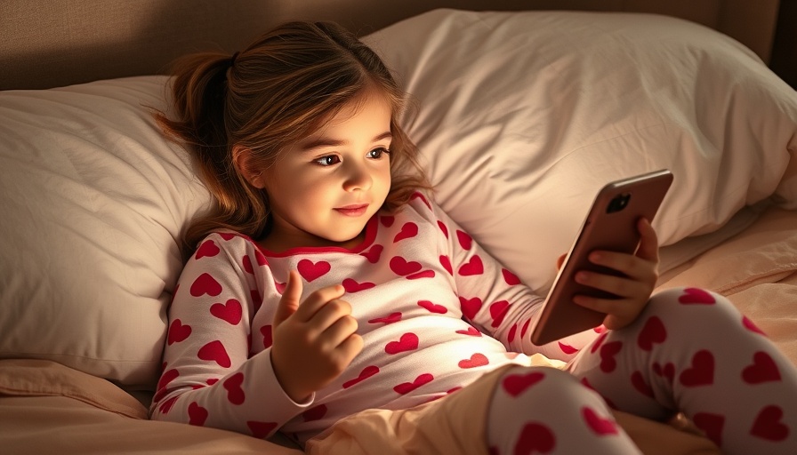 Girl in pajamas on bed using smartphone, open AI parental controls.